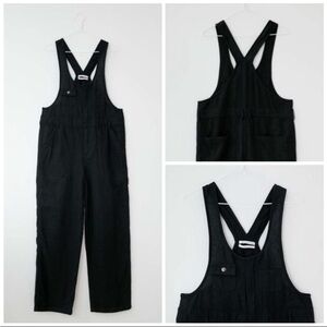 Urban Outfitters Black Linen Camille Overalls Zip Up Jumpsuit Pockets Women XS